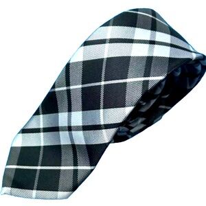 IMANI Men’s Narrow Neck Tie • Black & White Plaid • 62”L 2.5”W